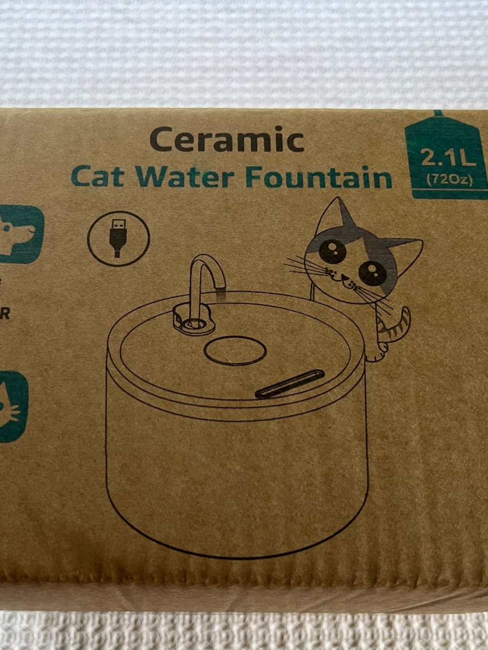 EOX Ceramic with Copper Faucet Dog & Cat Water Fountain, White, 71-oz - Picture 7 of 11